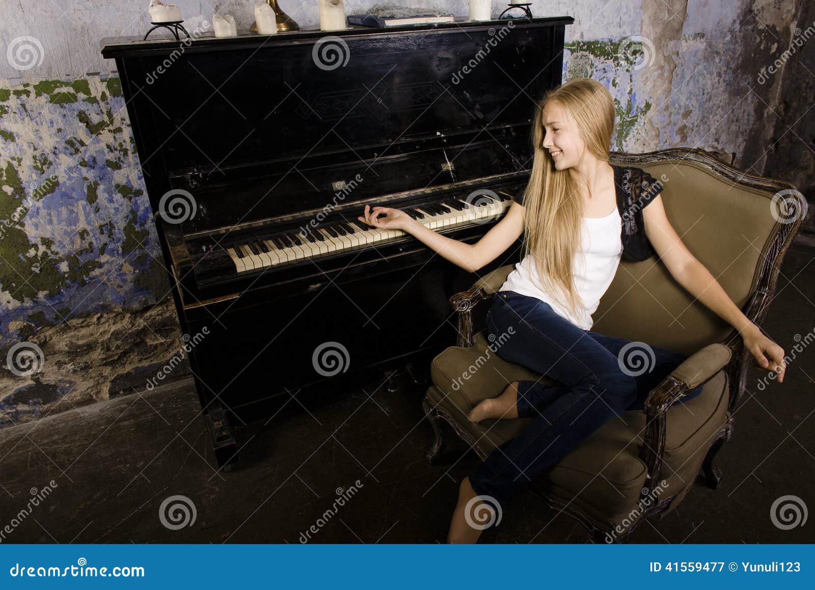 Young Blond Girl Playing On Piano Stock Image Image Of Arts Home