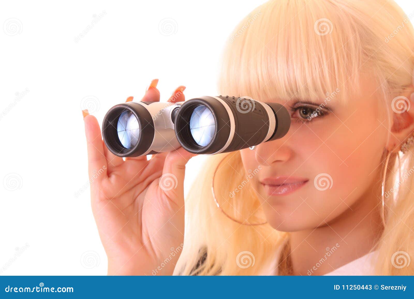 Young Blond Woman with Binocular Stock Image Image of long, person