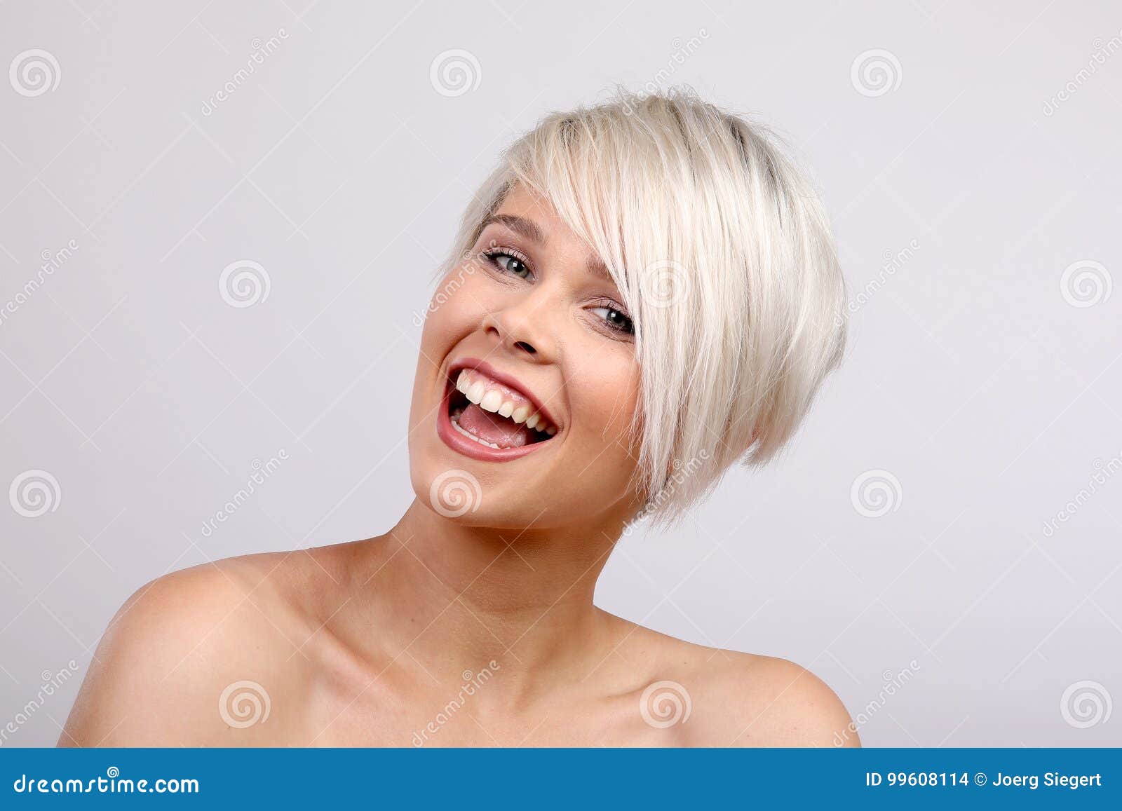Blond Woman With Naked Shoulders Smiling Stock Image 