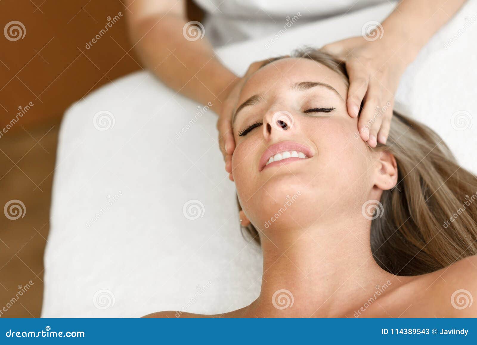 Young Woman Receiving A Head Massage In A Spa Center Stock Image Image Of Caucasian Massage