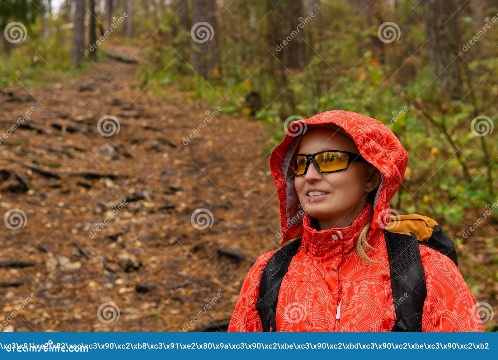 Female Hiker in the Autumn Forest Stock Image - Image of overcast ...