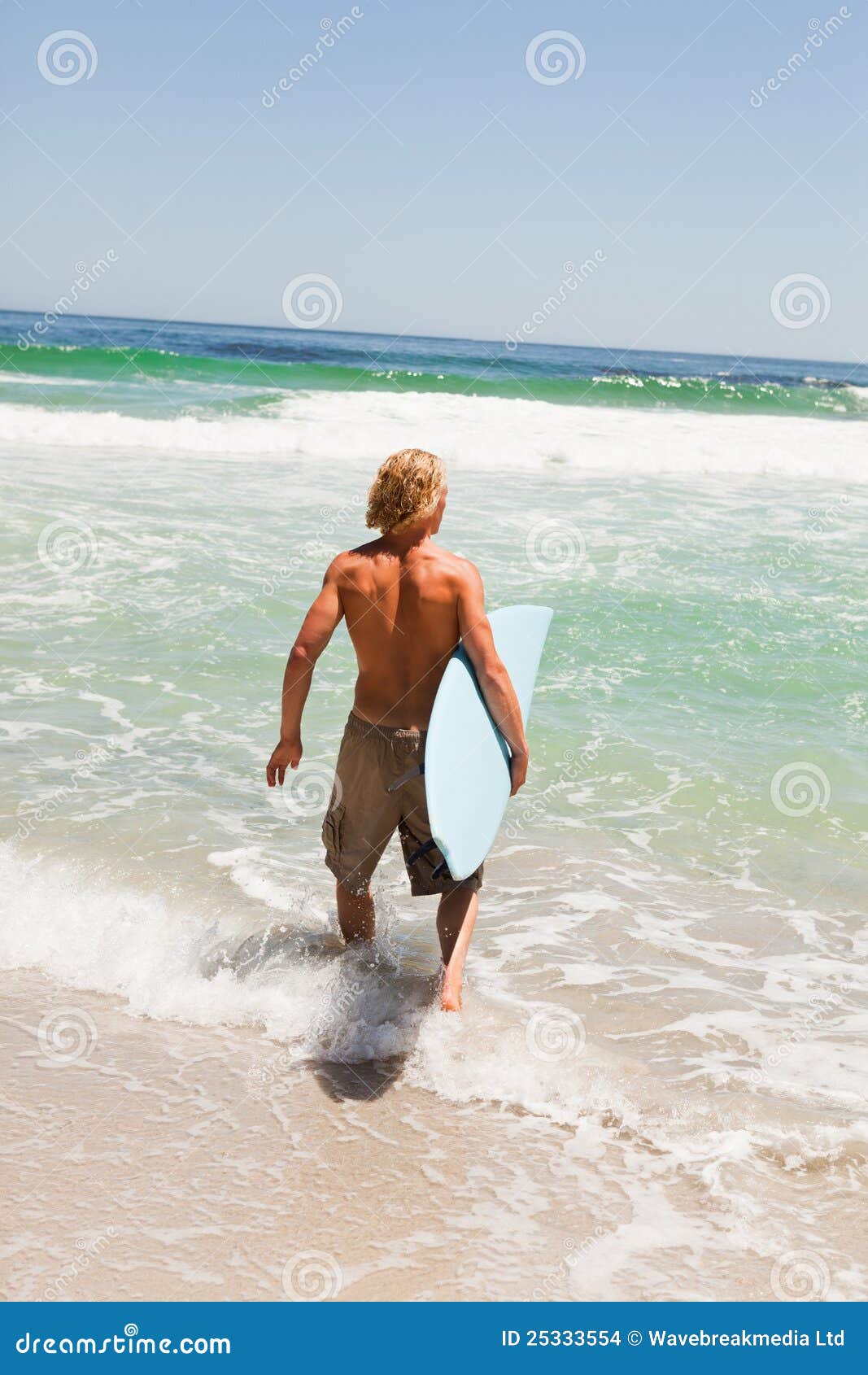 Young Blonde Man Holding His Surfboard Stock Photo Image of long