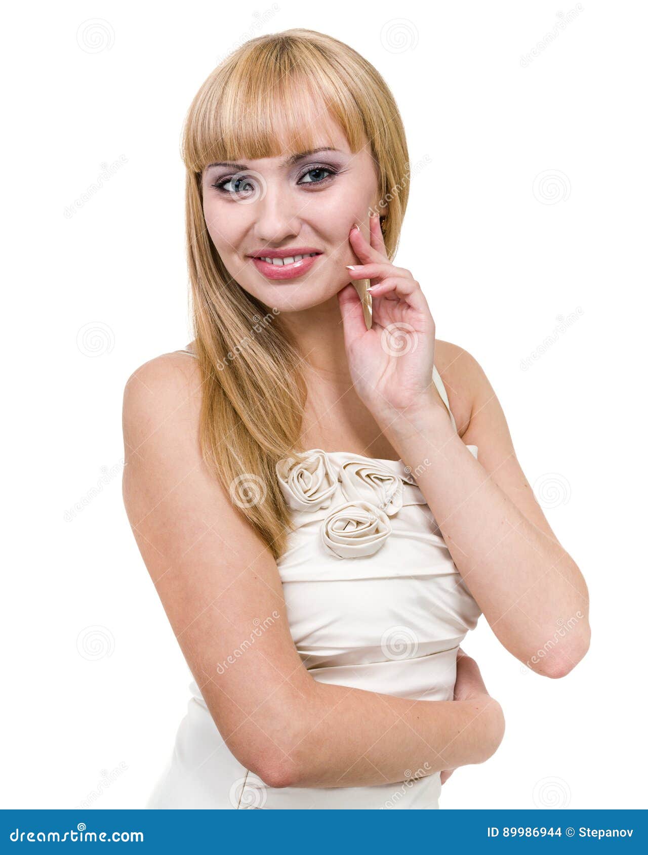 Young Blonde Smiling Woman Portrait Isolated on White Stock Photo ...