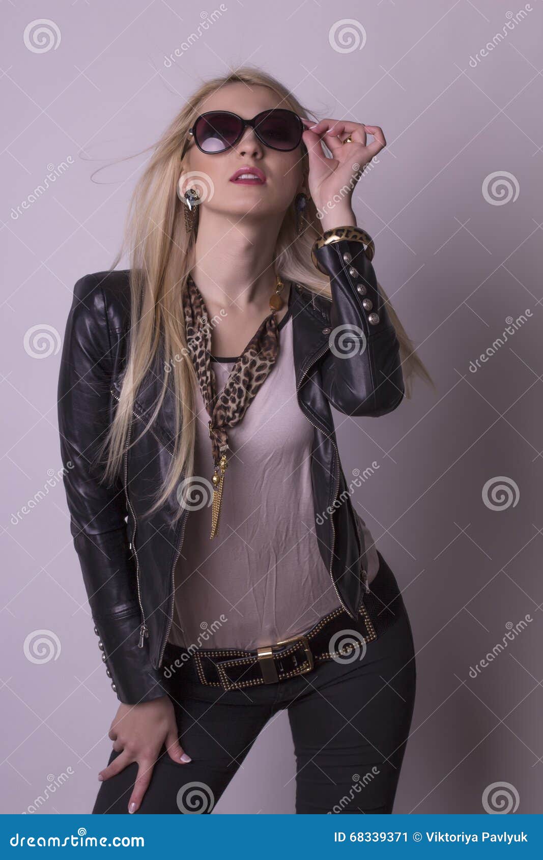 Young Blonde Woman in Fashion Leather Jacket. Studio Shot Stock Image ...