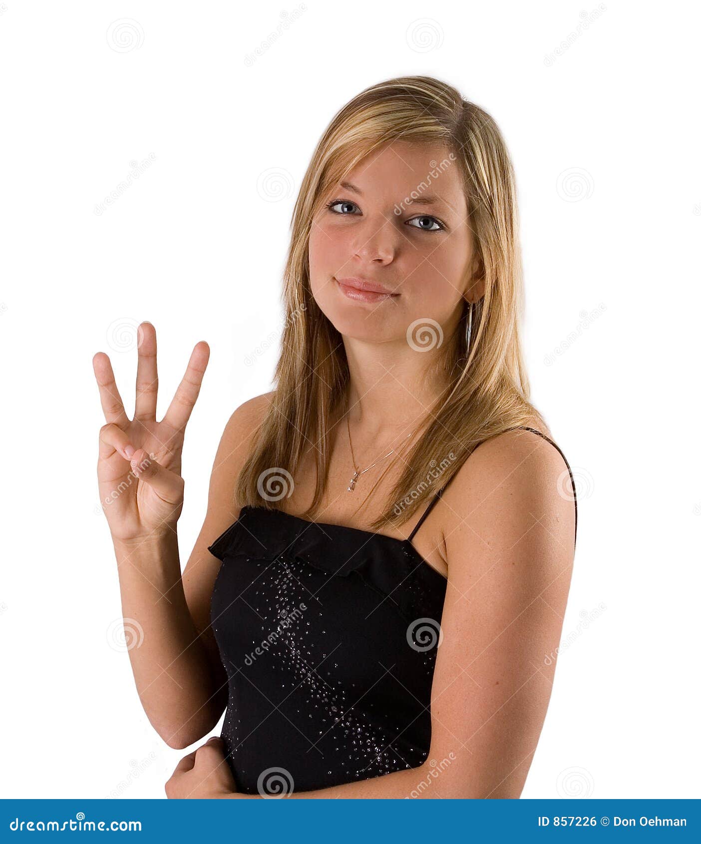 Young Blonde Woman Holding Three Fingers Stock Photo Image Of