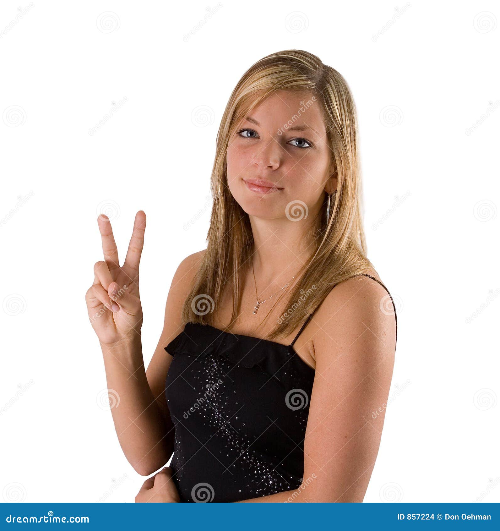 Young Blonde Woman Holding Two Fingers Stock Images Image 857224