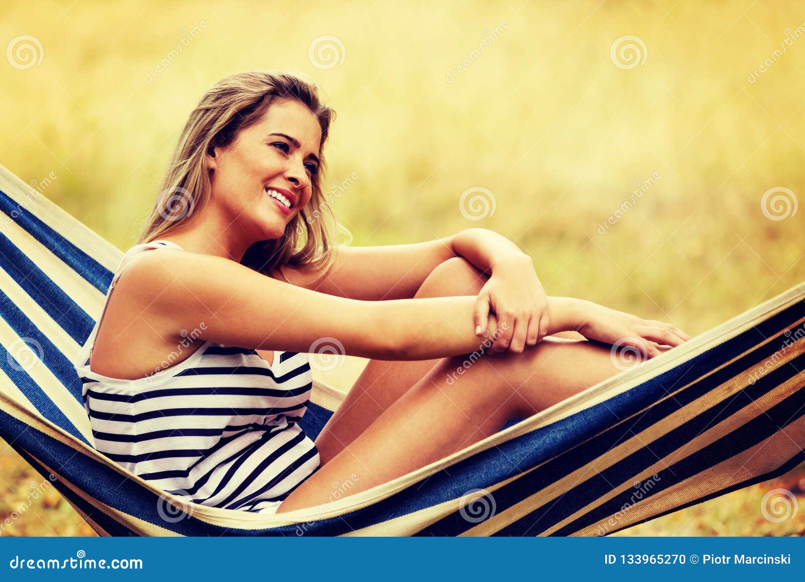 Young Blonde Woman Resting on Hammock Stock Photo - Image of girl ...