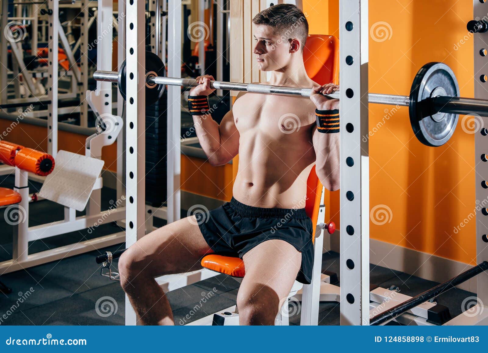 Young Bodybuilder Doing Weight Lifting in Gym Stock Photo Image of