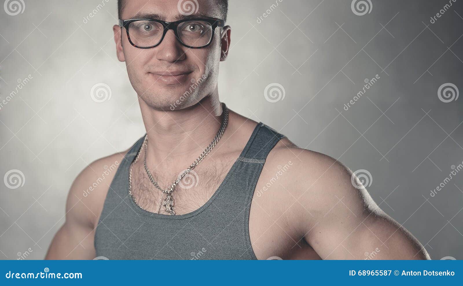 Young Bodybuilder in Glasses Stock Image Image of chain, smart 68965587
