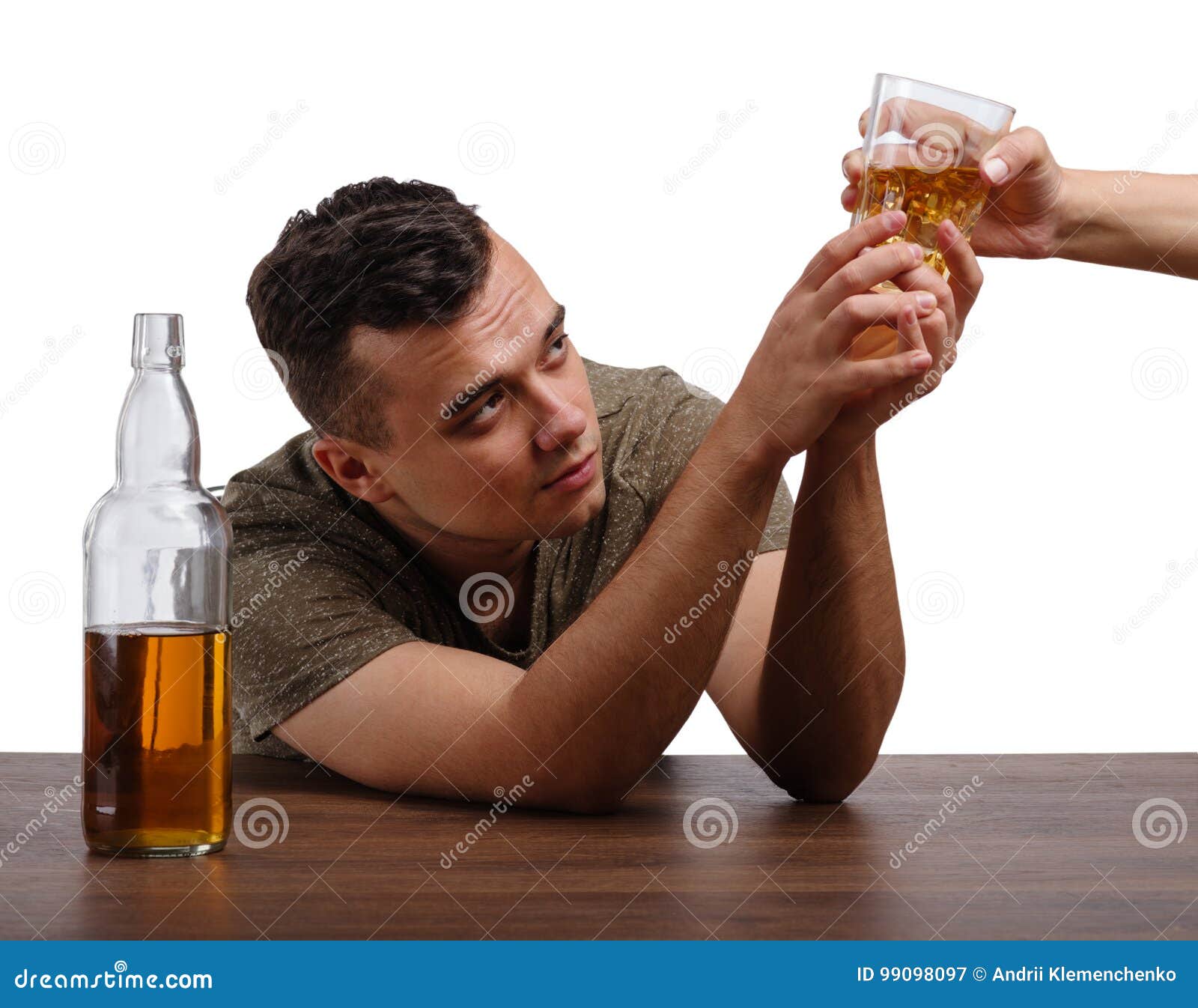 A Boozed Guy Tackles the Glass of Whiskey. a Drunk Young Man Isolated ...