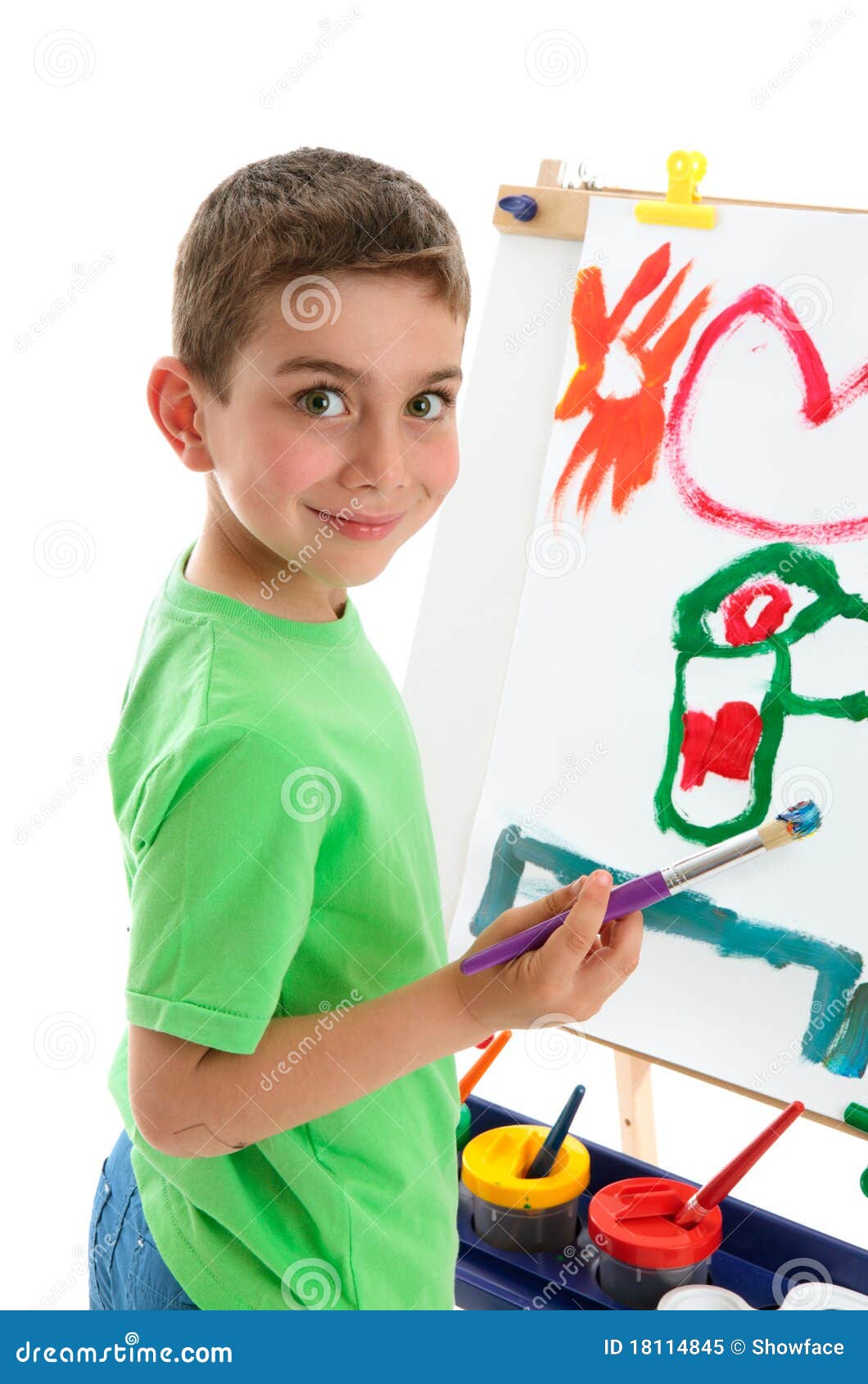 Young Boy Artist Painting At Easel Stock Image - Image of ...
