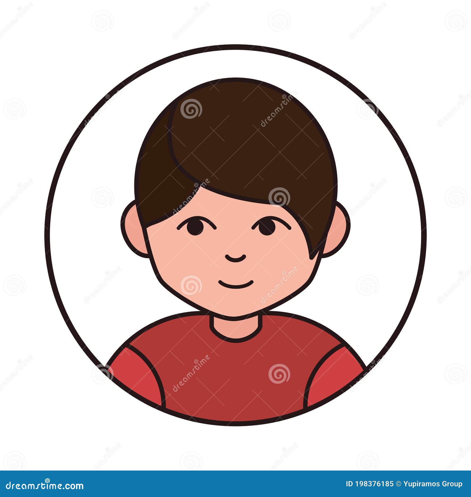 Young Boy Black Hair Cartoon Character, Round Line Icon Stock Vector ...