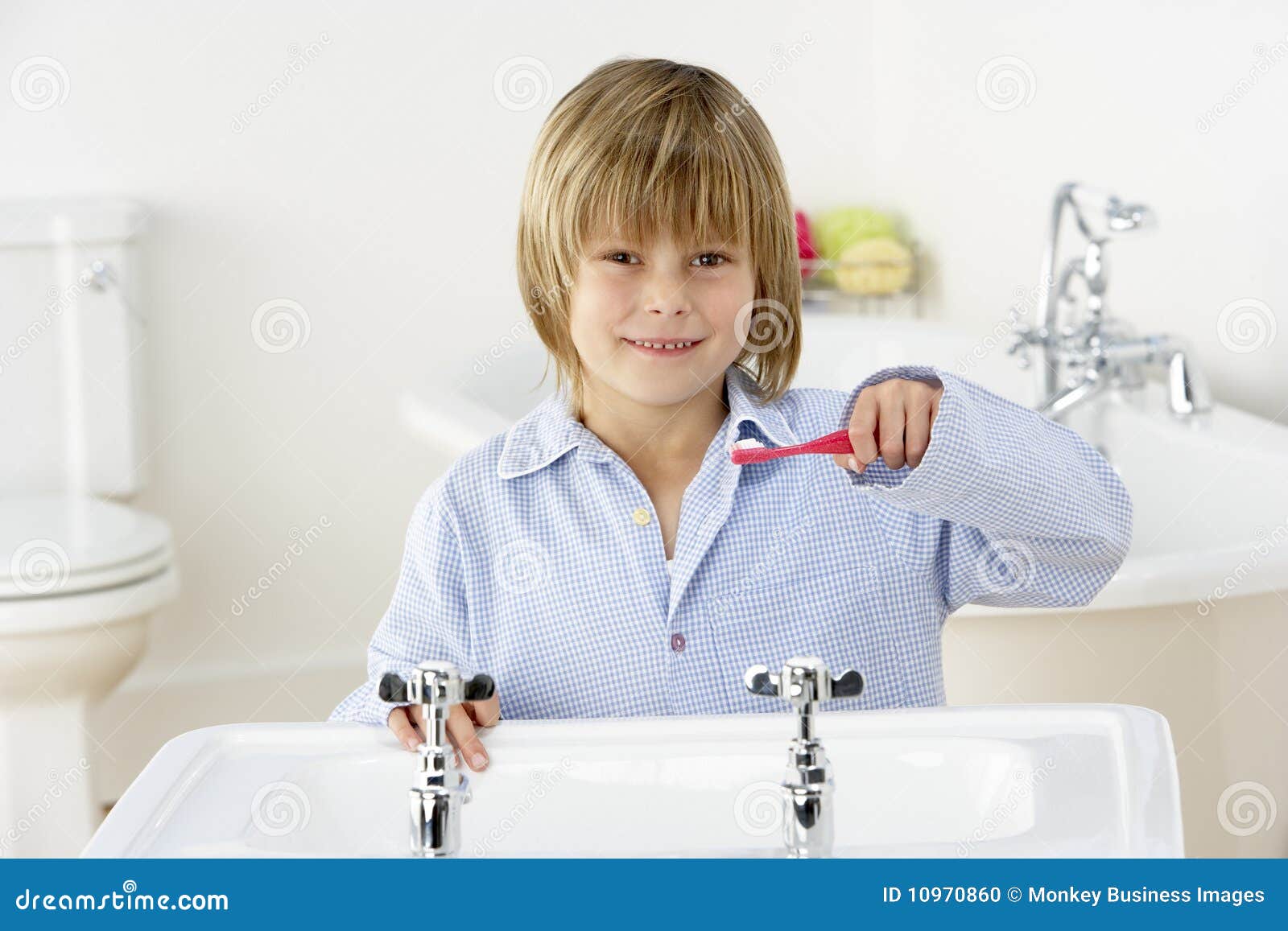 Young Boy Brushing Teeth At Sink Stock Photo Image 10970860