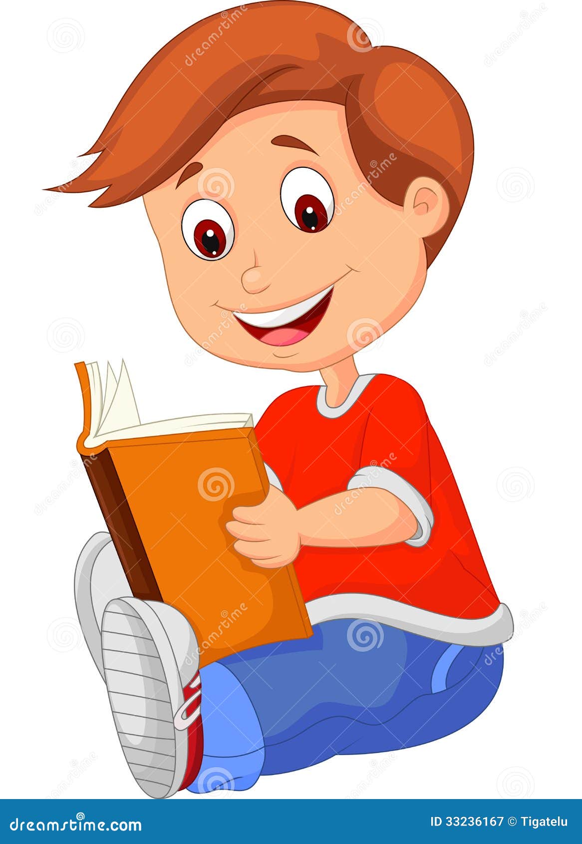 Young Boy Cartoon Reading Book Stock Vector - Illustration of teenager,  child: 33236167