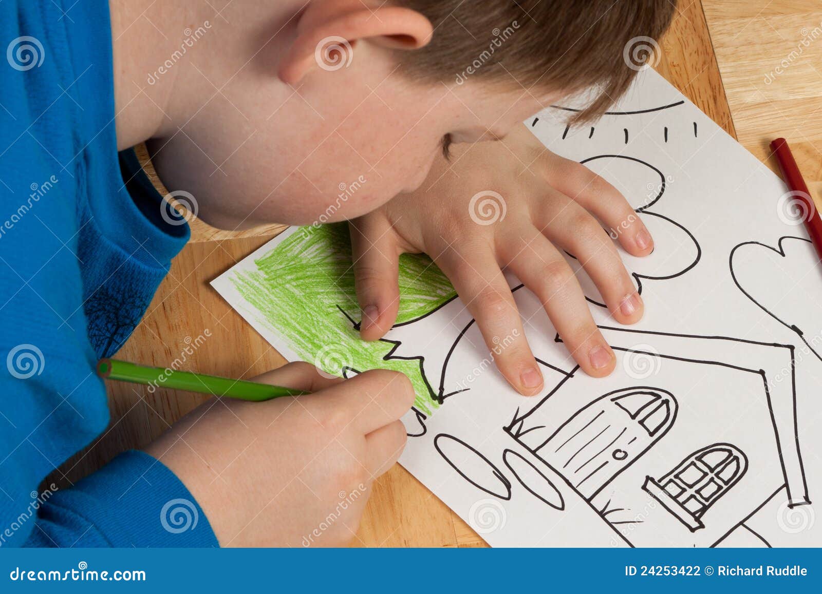 Young Boy Coloring on Floor Stock Photo Image of colored, artistic