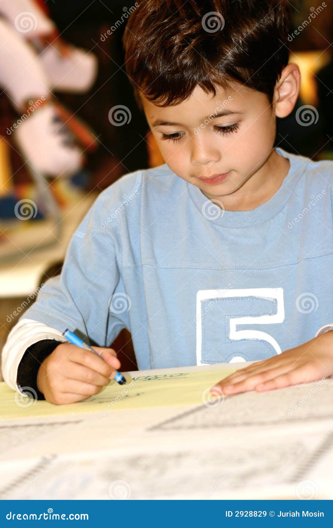 Young Boy Drawing with Crayon Stock Image Image of draw, eager 2928829