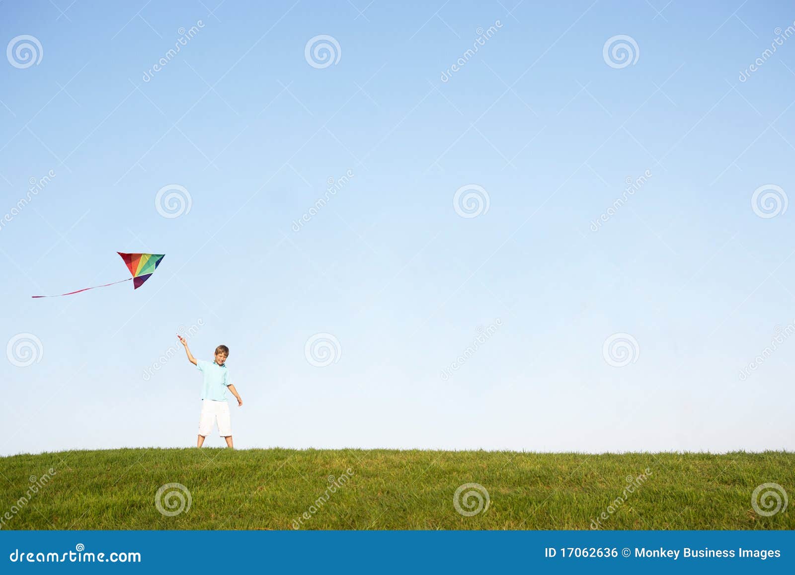 Young Boy Flying Kite in a Field Stock Photo Image of daytime, full