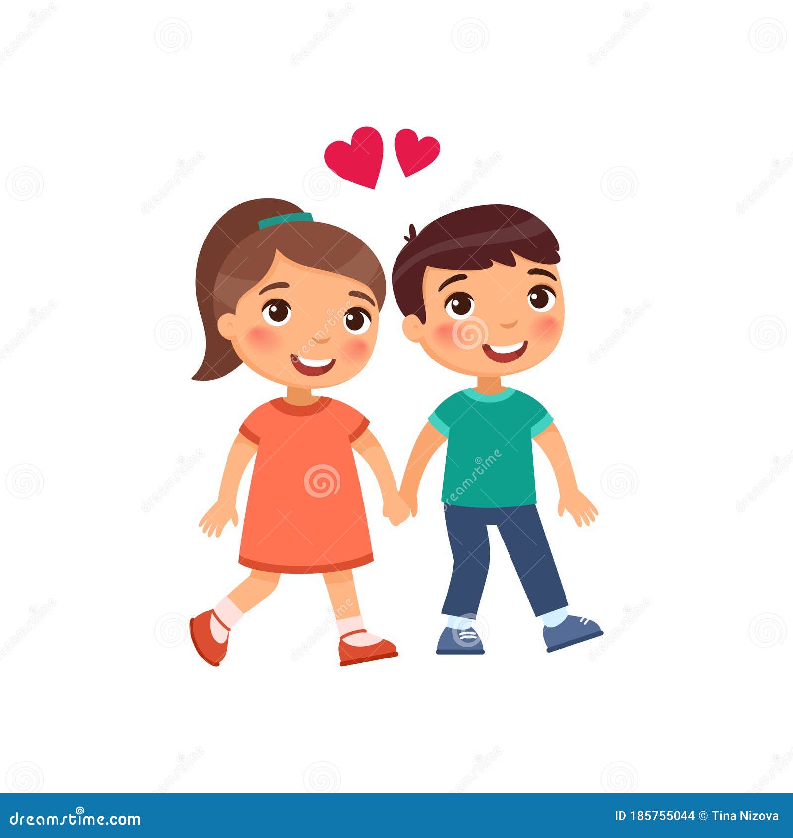 Young Boy And Girl In Love Flat Vector Illustration Cute Boyfriend And Girlfriend Holding Hands Cartoon Characters Stock Vector Illustration Of Couple Children