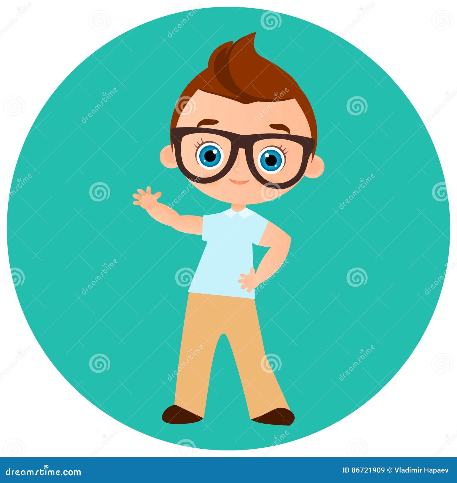 Young Boy with Glasses. Vector Illustration Eps 10 Isolated on White