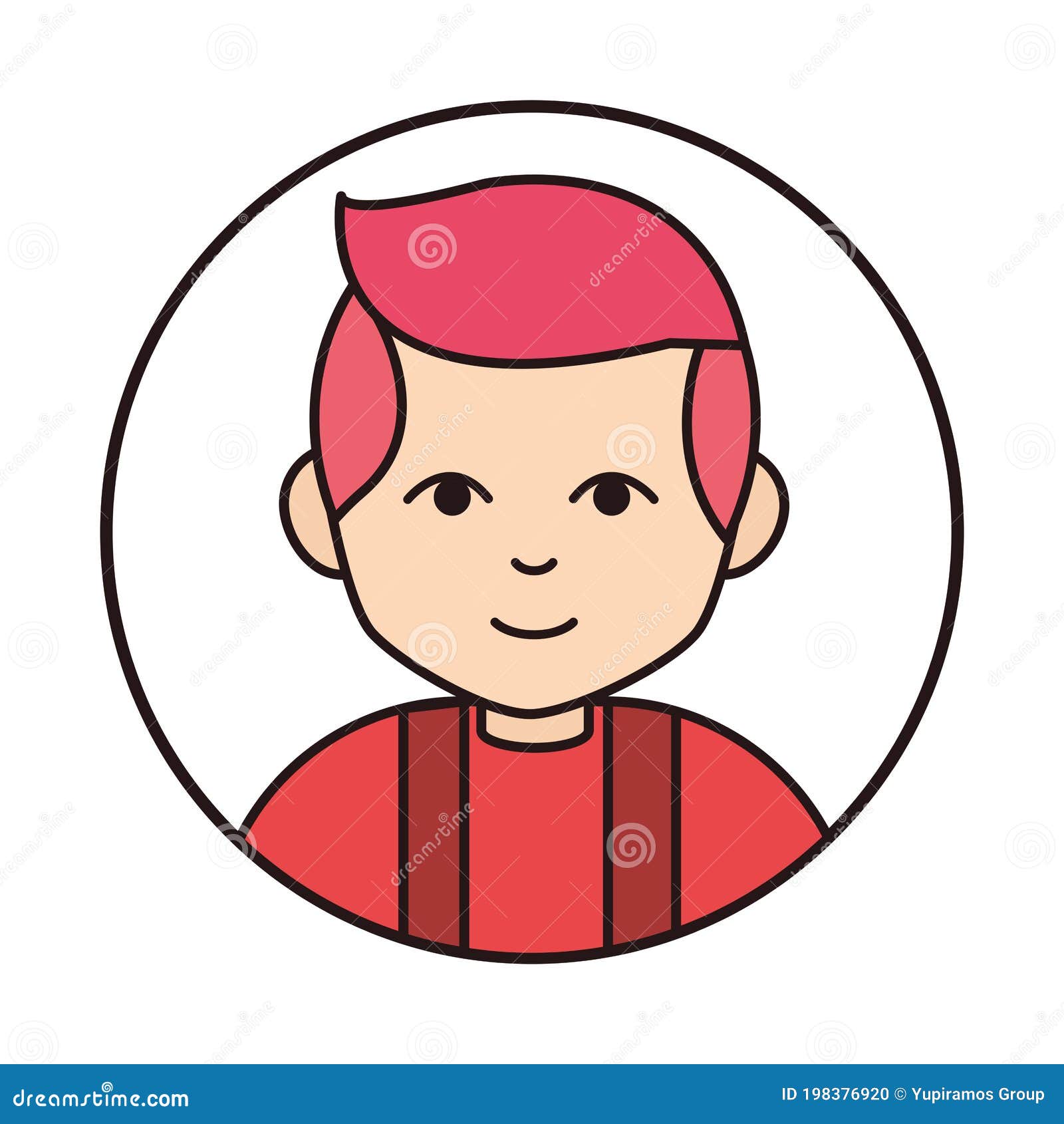 Young Boy with Hair Red Cartoon Character, Round Line Icon Stock Vector ...