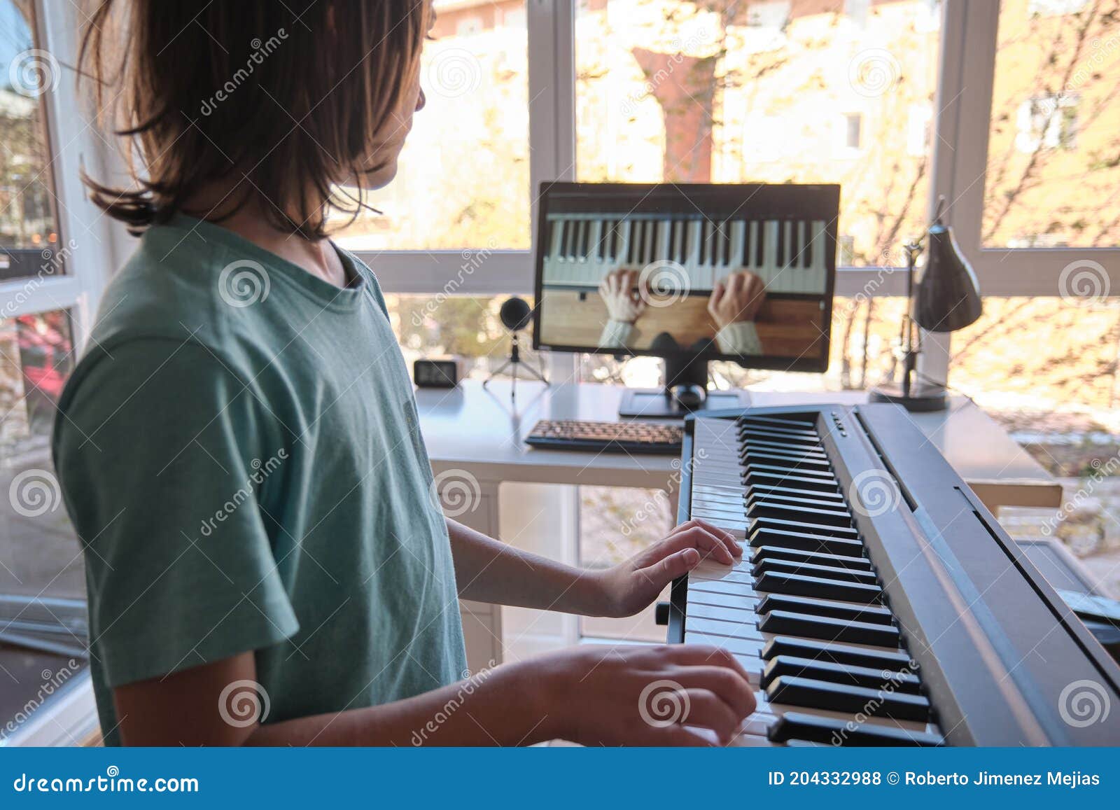 Young Boy Having Online Piano Class. Home Education Stock Photo - Image of  musician, interior: 204332988