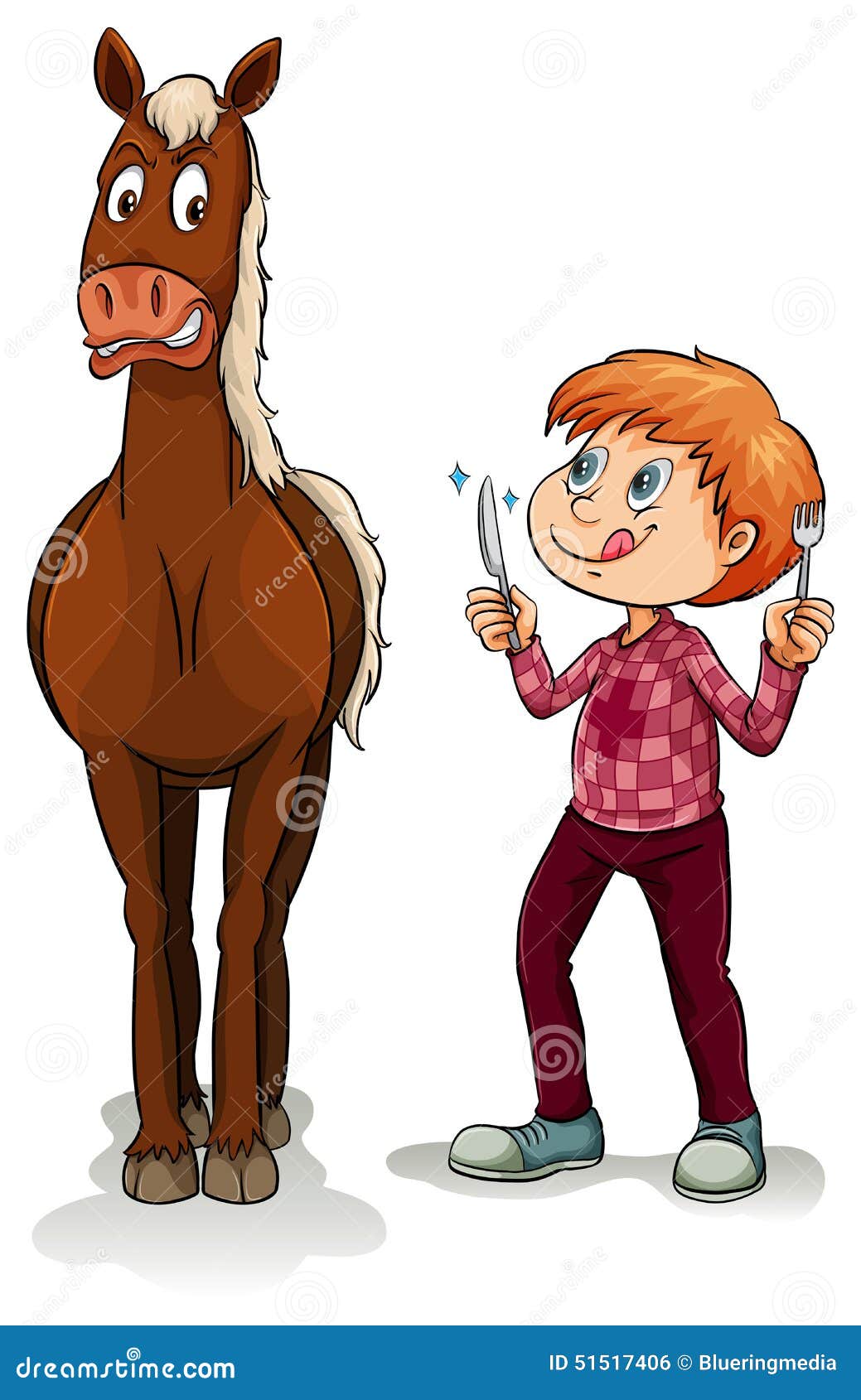 Young boy and a horse stock vector. Illustration of brown - 51517406