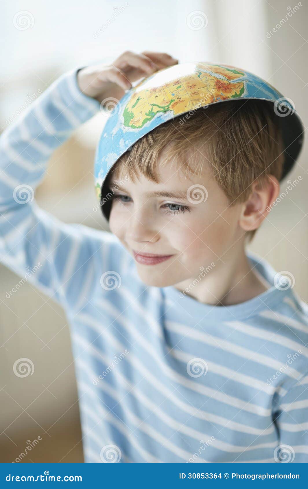 Young Boy with Map Bowl on His Head Stock Photo Image of youth