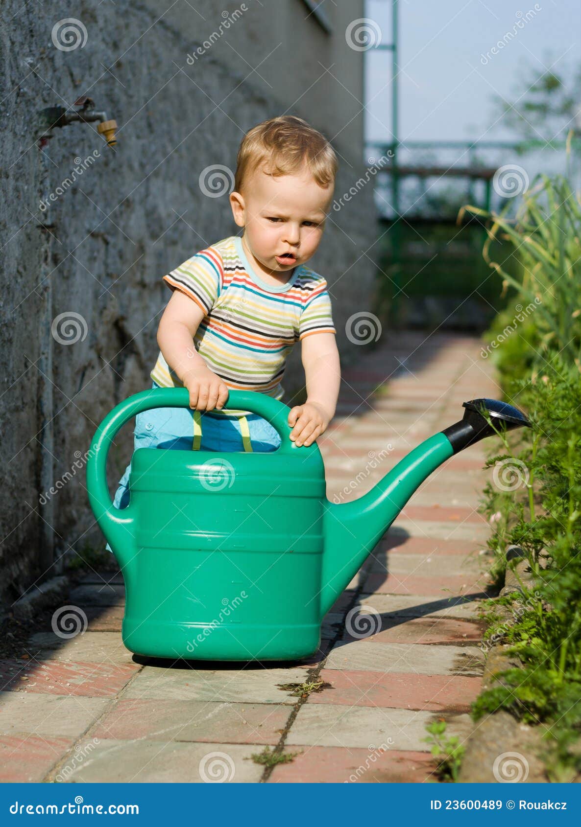 Young Boy Playing with the Watering Can Stock Image Image of fall