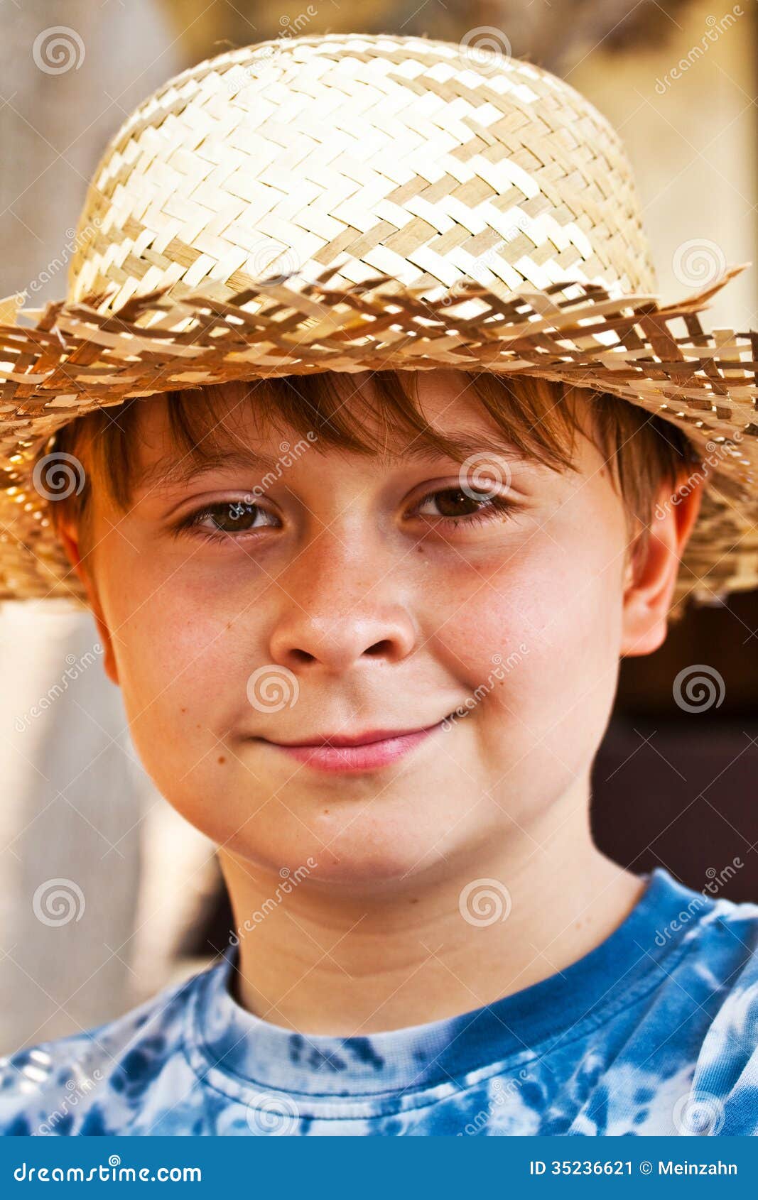 Young Boy with Straw Hat is Happy Stock Image Image of chute