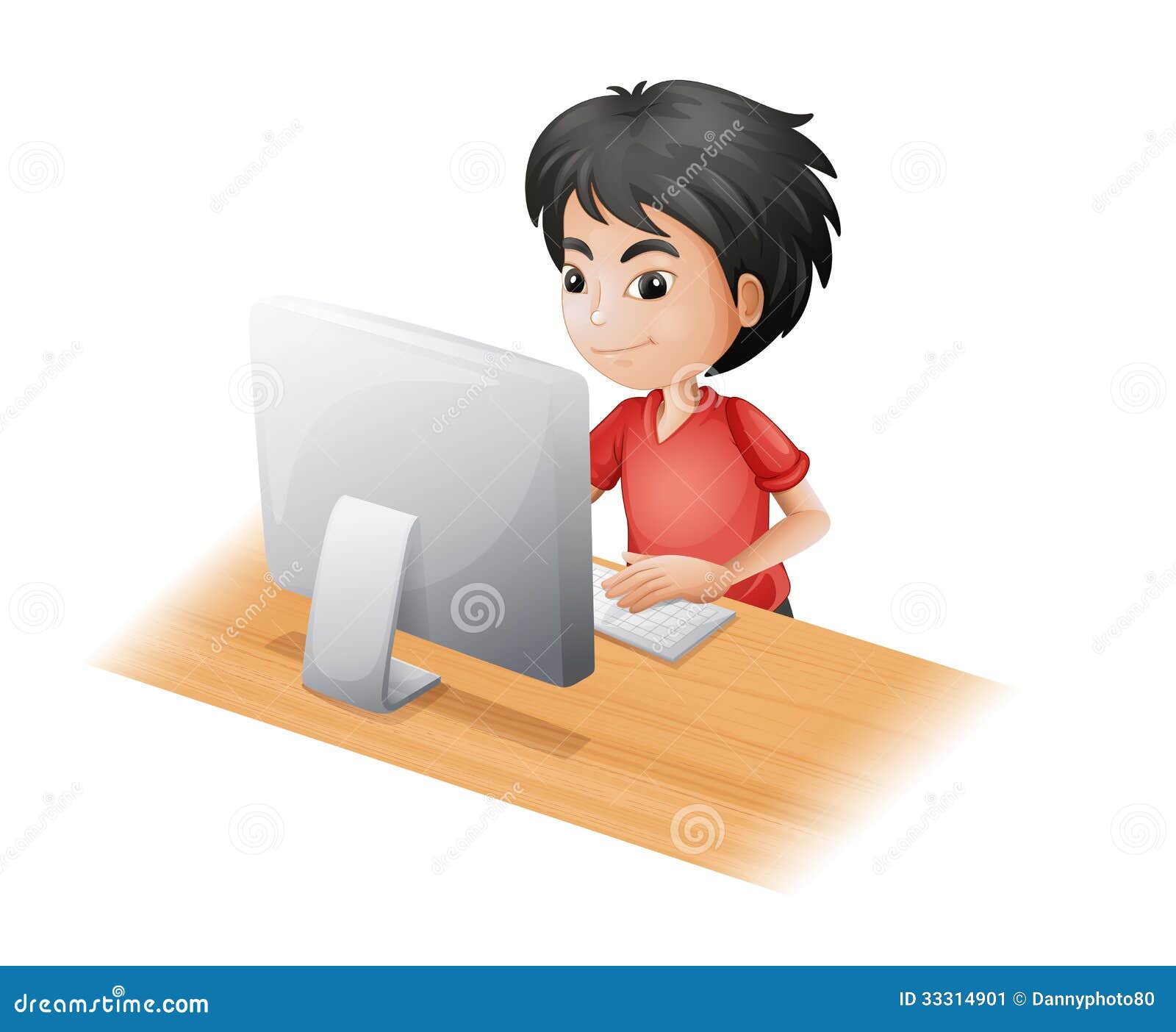 young boy using computer illustration white background 33314901