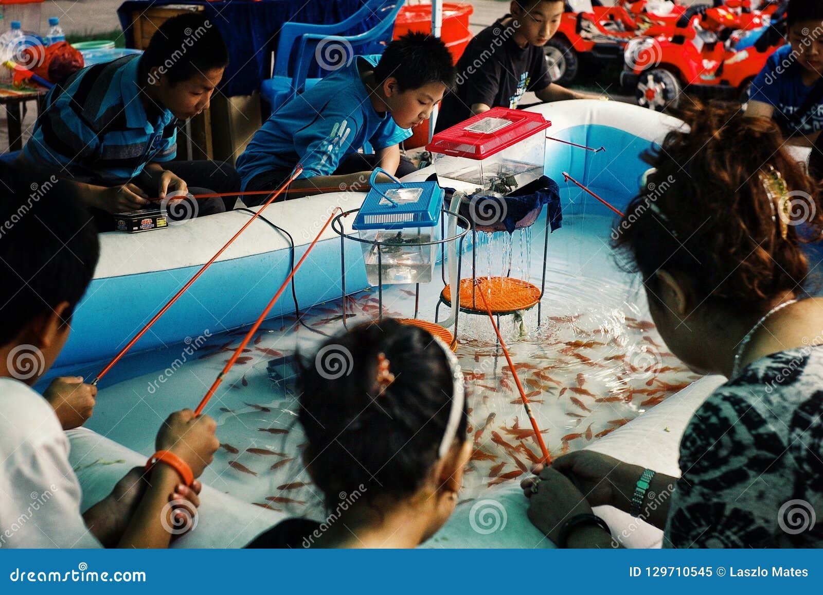 Young Boys and Girls Fishing Gold Fish from a Small Swimming Pool Editorial  Image - Image of picking, kids: 129710545