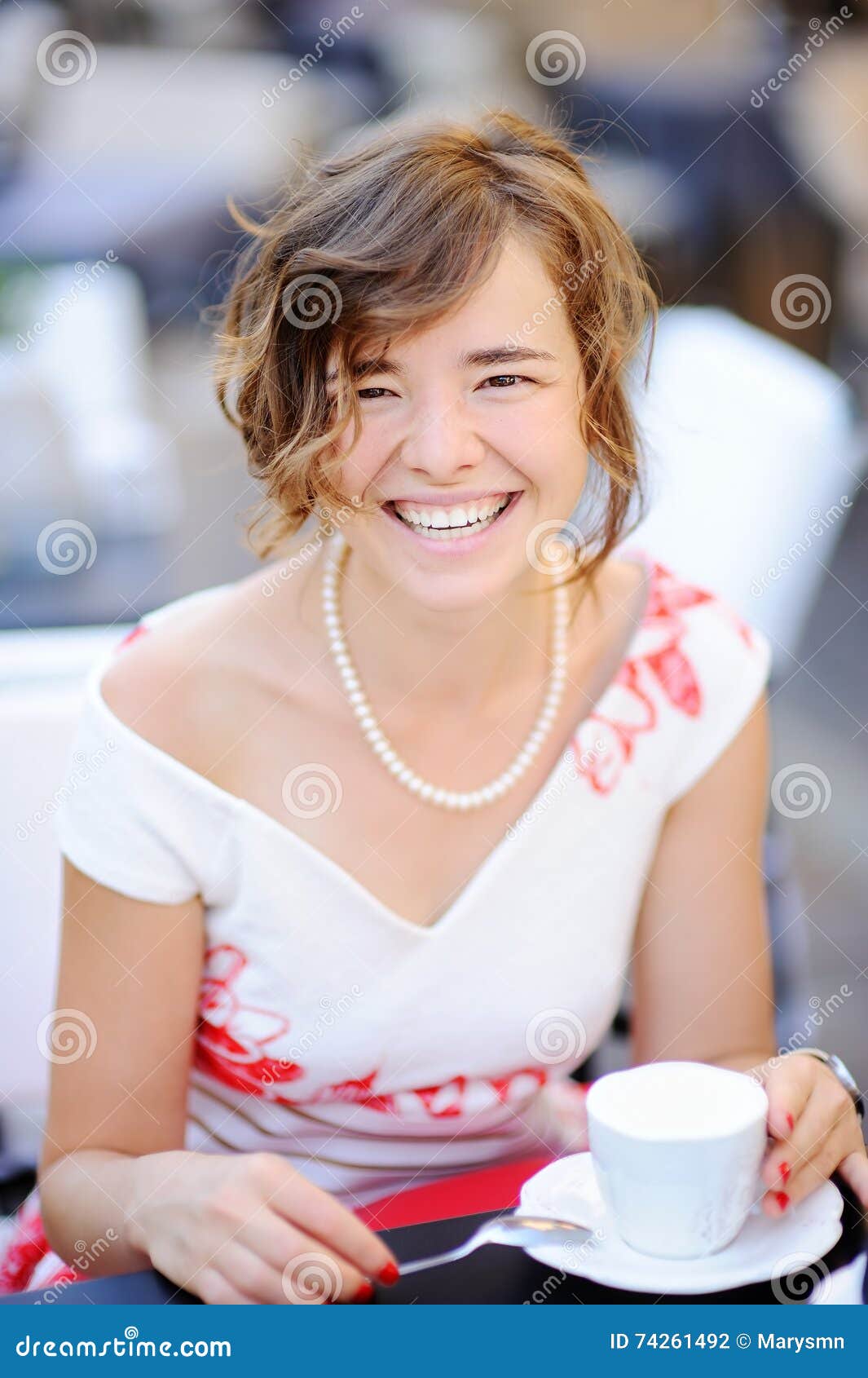 Young Bride Drinking Coffee at the Outdoors Cafe Stock Photo - Image of