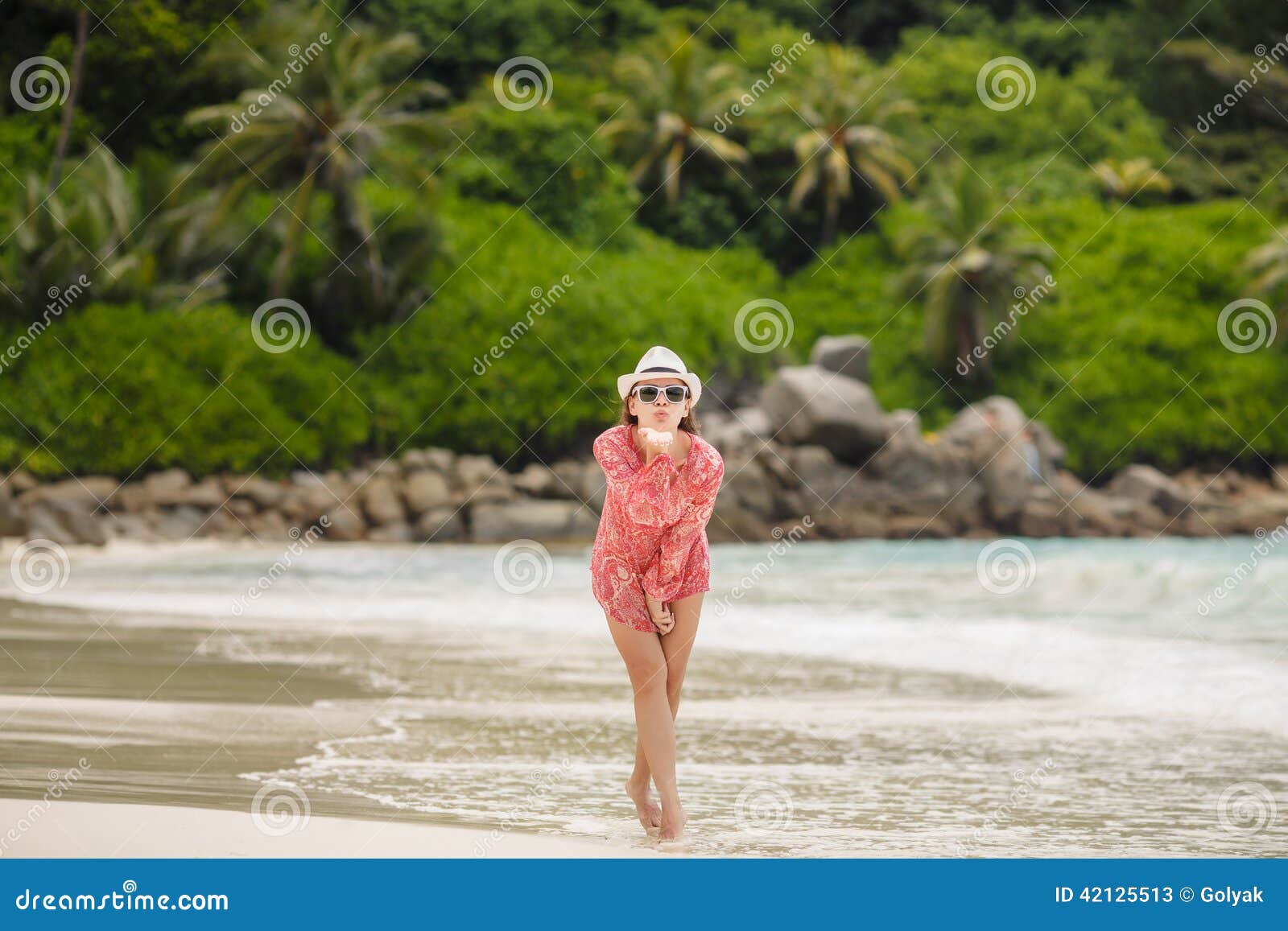 Young Brunette Bikini Model Posing On The Beach Stock Image Image Of 