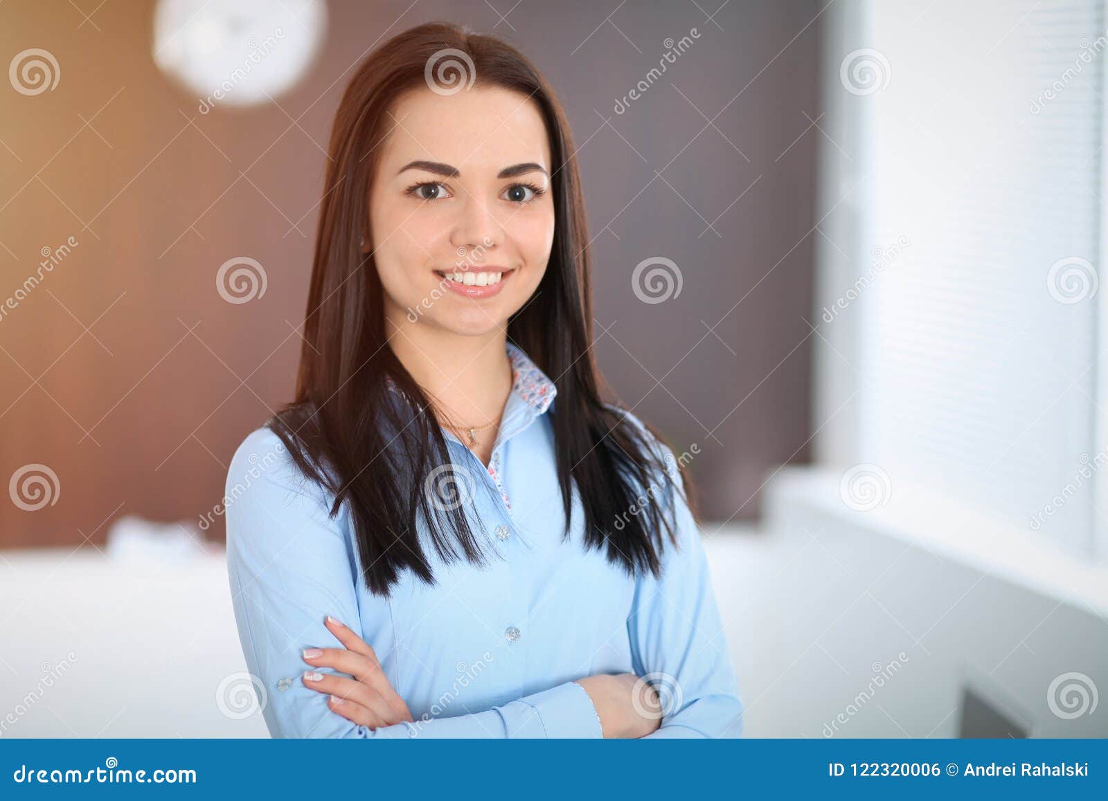 Young Brunette Business Woman Looks Like A Student Girl Working In