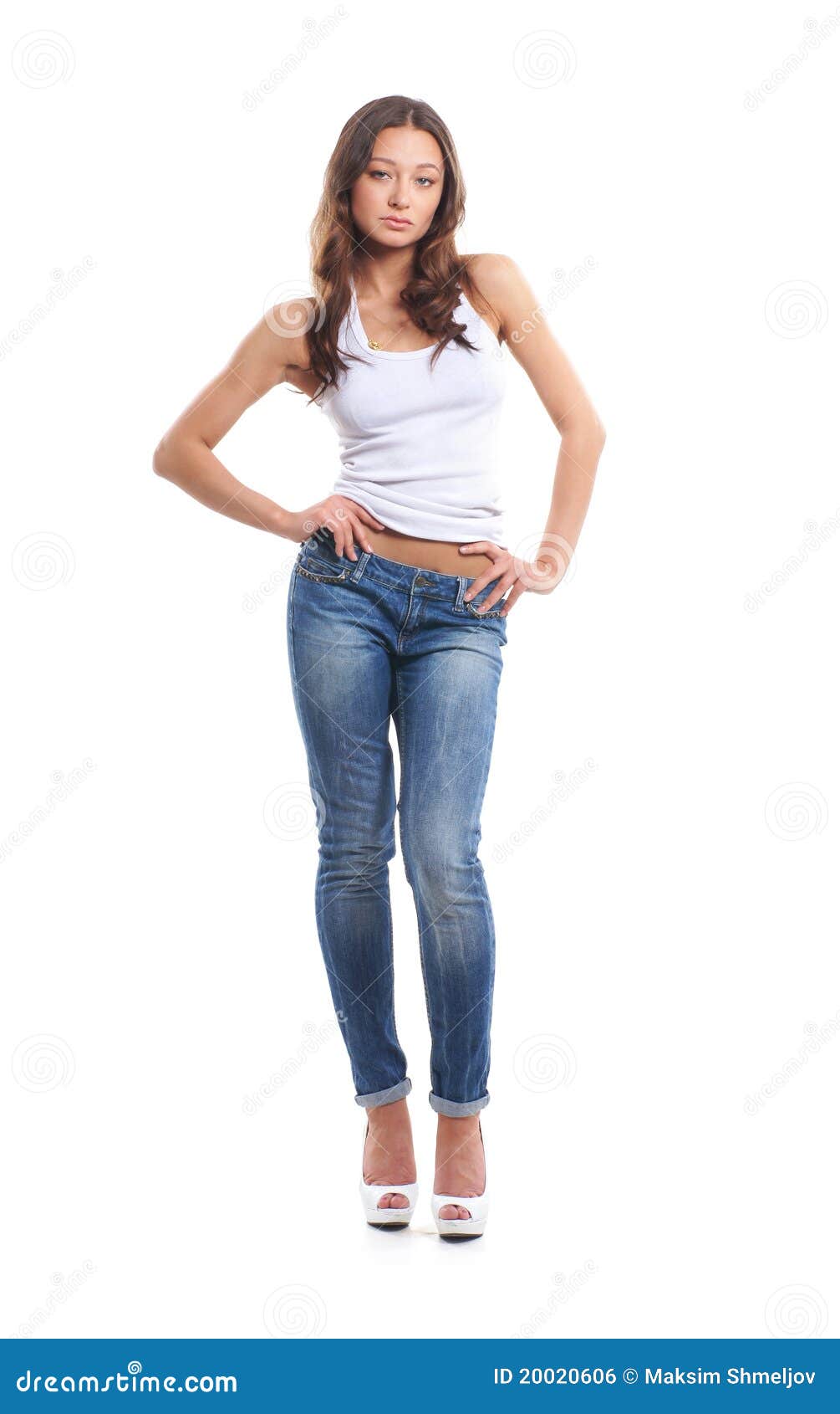 A Young Brunette Woman In Stylish Jeans Royalty Free Stock Image ...