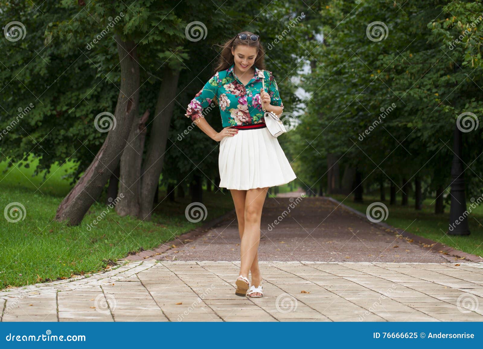 Young Brunette Woman in White Skirt Stock Image - Image of legs, model ...