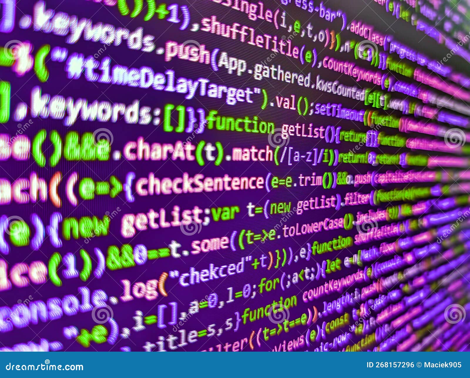 Young Business Crew Wor. Programming Code on Computer Monitor. Software