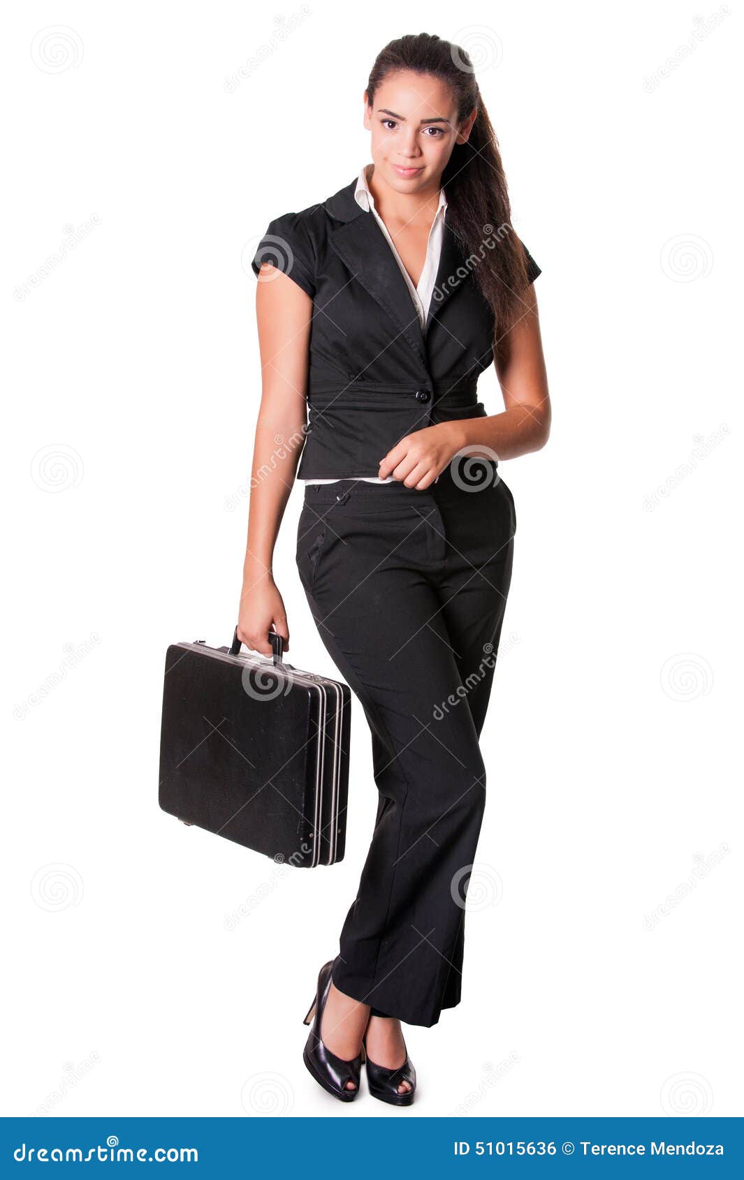 Young Business Lady Stands with Briefcase Stock Photo - Image of ...