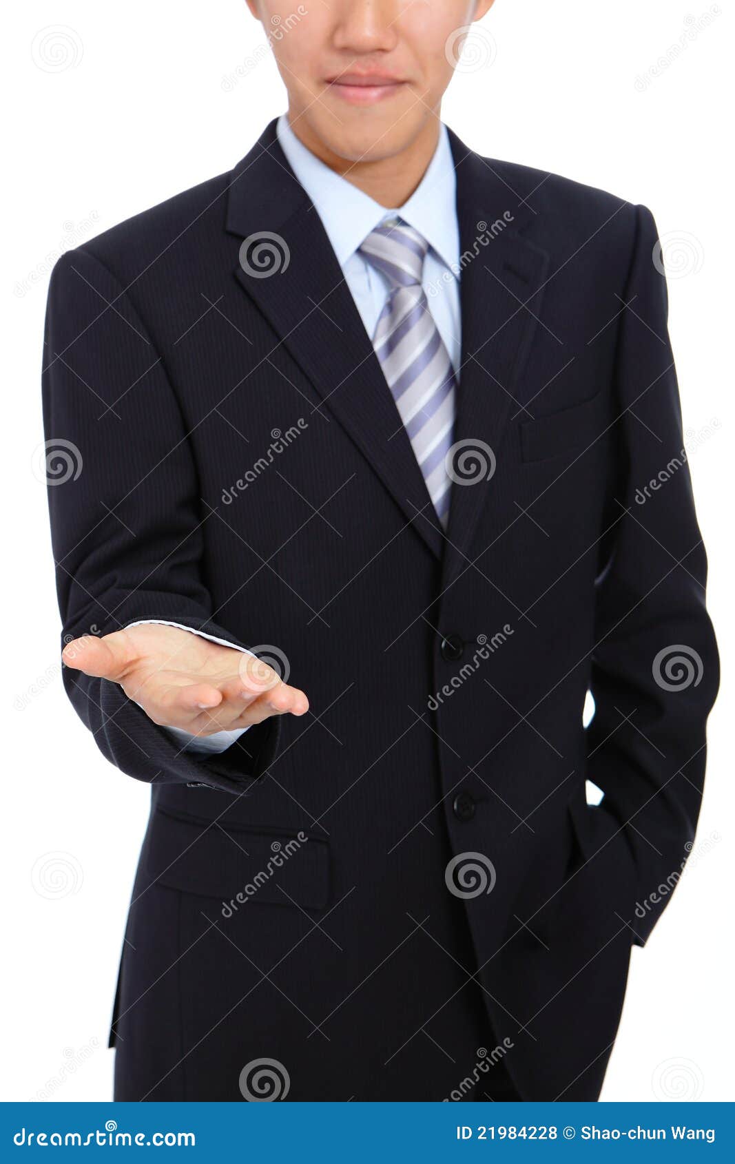 Young Business Man Holding Hand Presenting Stock Photo - Image of ...