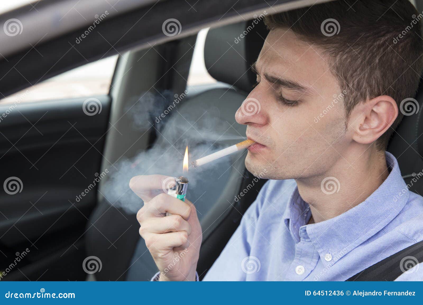 Young Business Man Lighting Cigarette Inside Car Stock Photo Image of