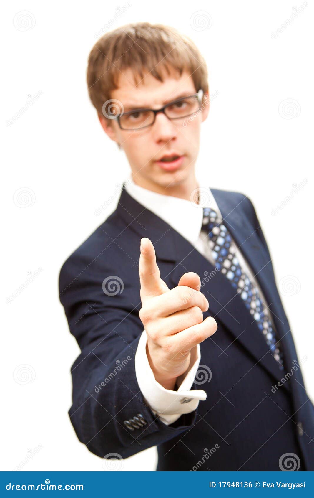 young business man threaten whit finger
