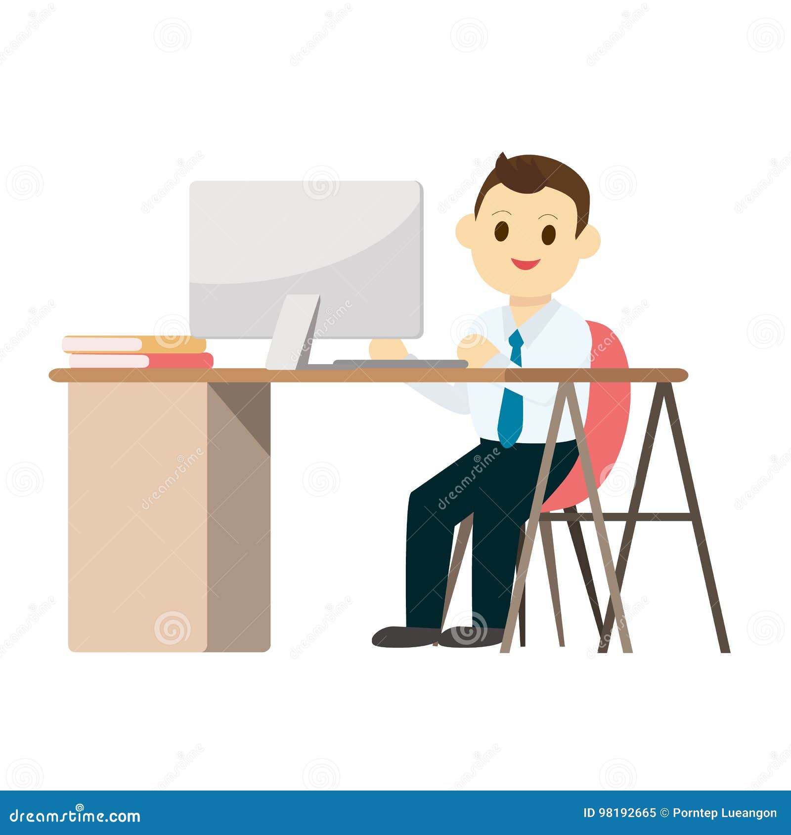 Young Business Man Working on Desk with Computer Stock Vector - Illustration of sitting, cartoon: 98192665 Young Business Man Working on Desk with Computer Stock Vector - Illustration of sitting, cartoon: 98192665