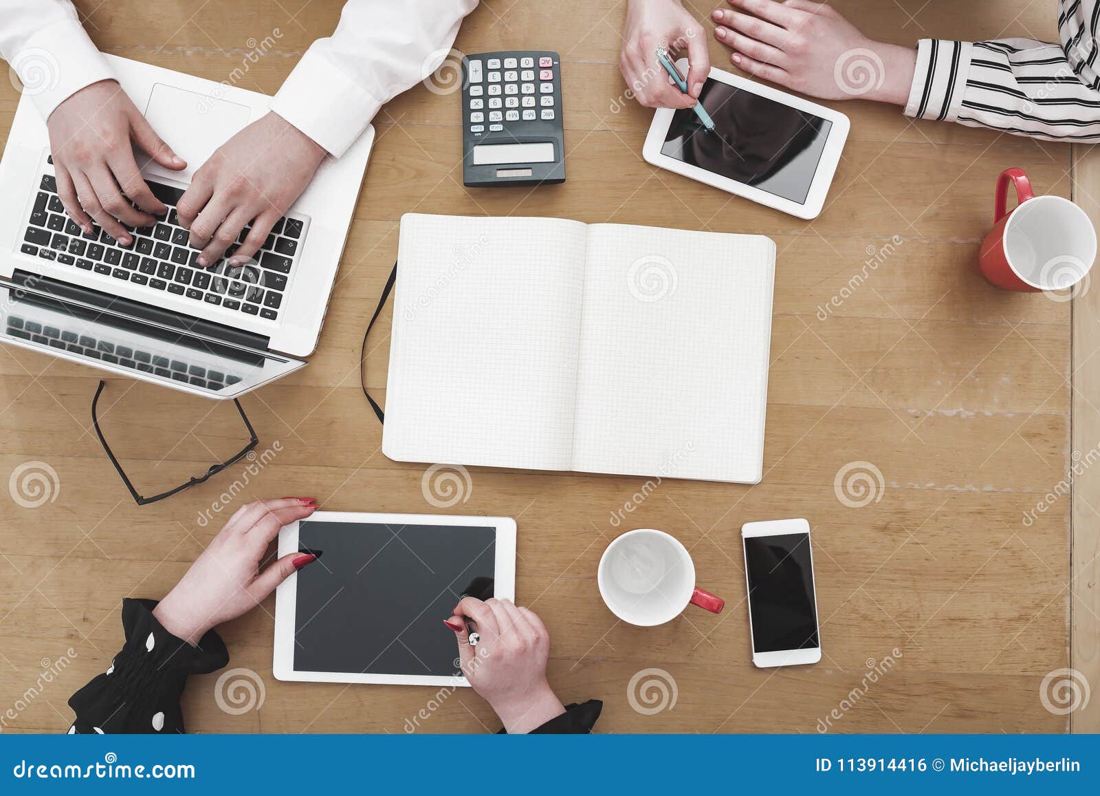 Young Business Team Working on Office Desk with Electronic Devices Stock Photo Image of