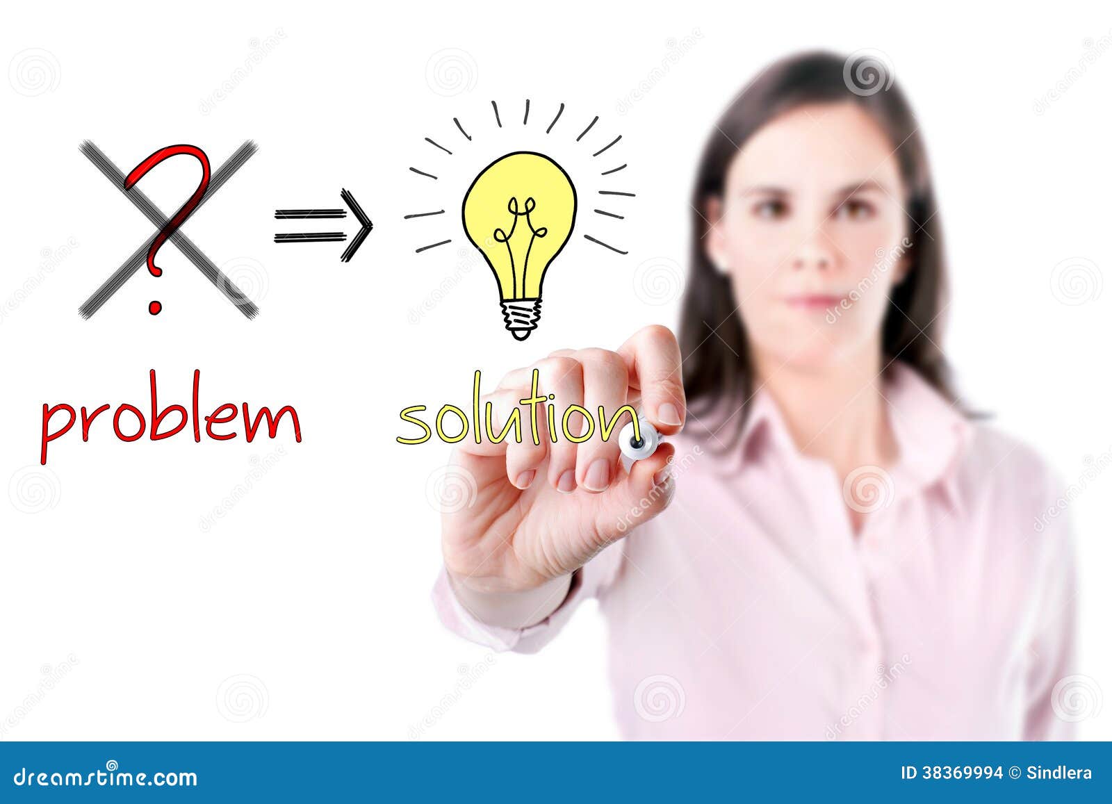 young business woman eliminate problem and find solution, white background.