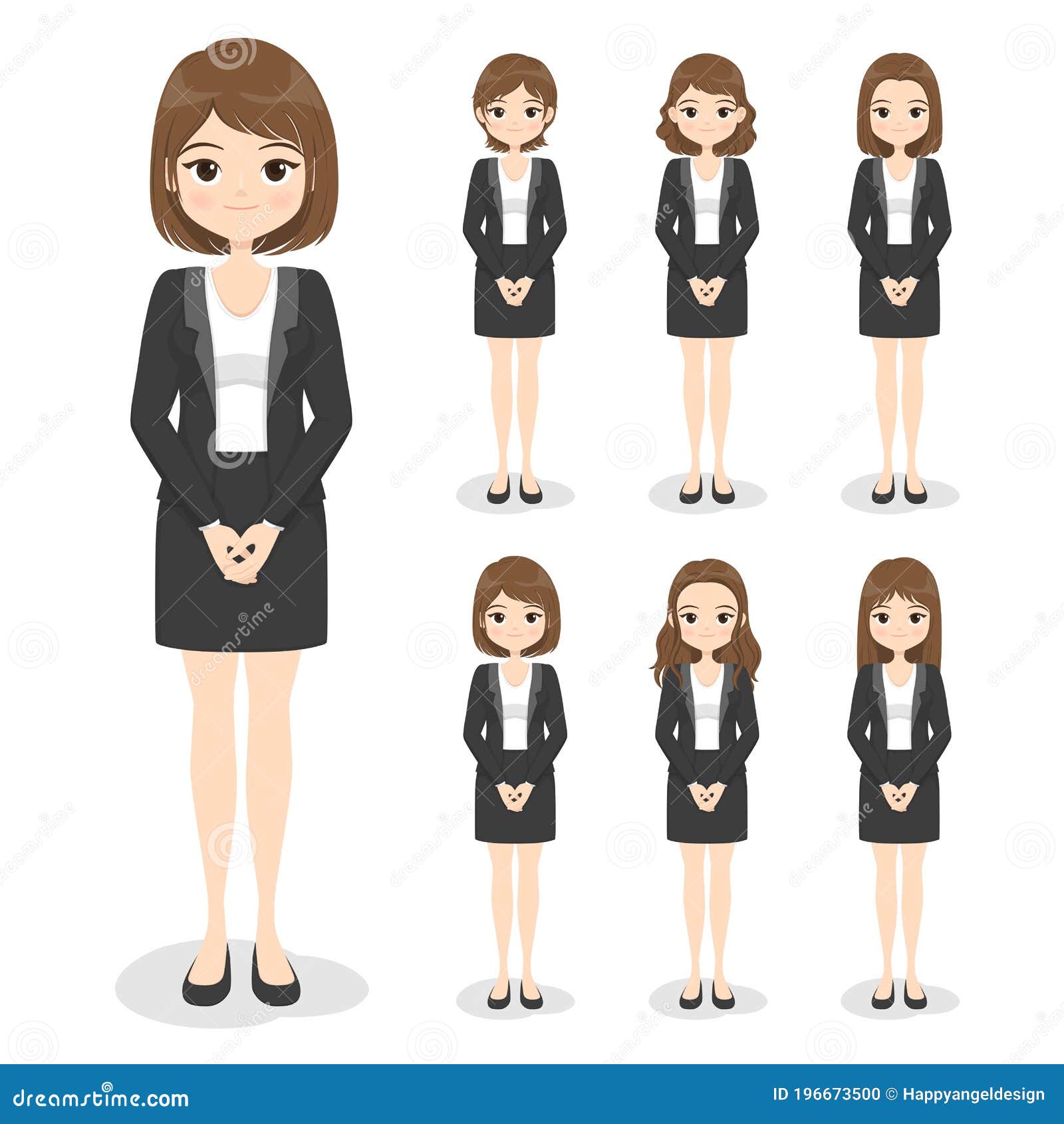 Young Business Woman in Office Clothes with Hand Poses and Hair Style. Flat Cartoon Girl in Formal Uniform Dress, Suit Stock Vector - Illustration of flat, hair: 196673500 Young Business Woman in Office Clothes with Hand Poses and Hair Style. Flat Cartoon Girl in Formal Uniform Dress, Suit Stock Vector - Illustration of flat, hair: 196673500