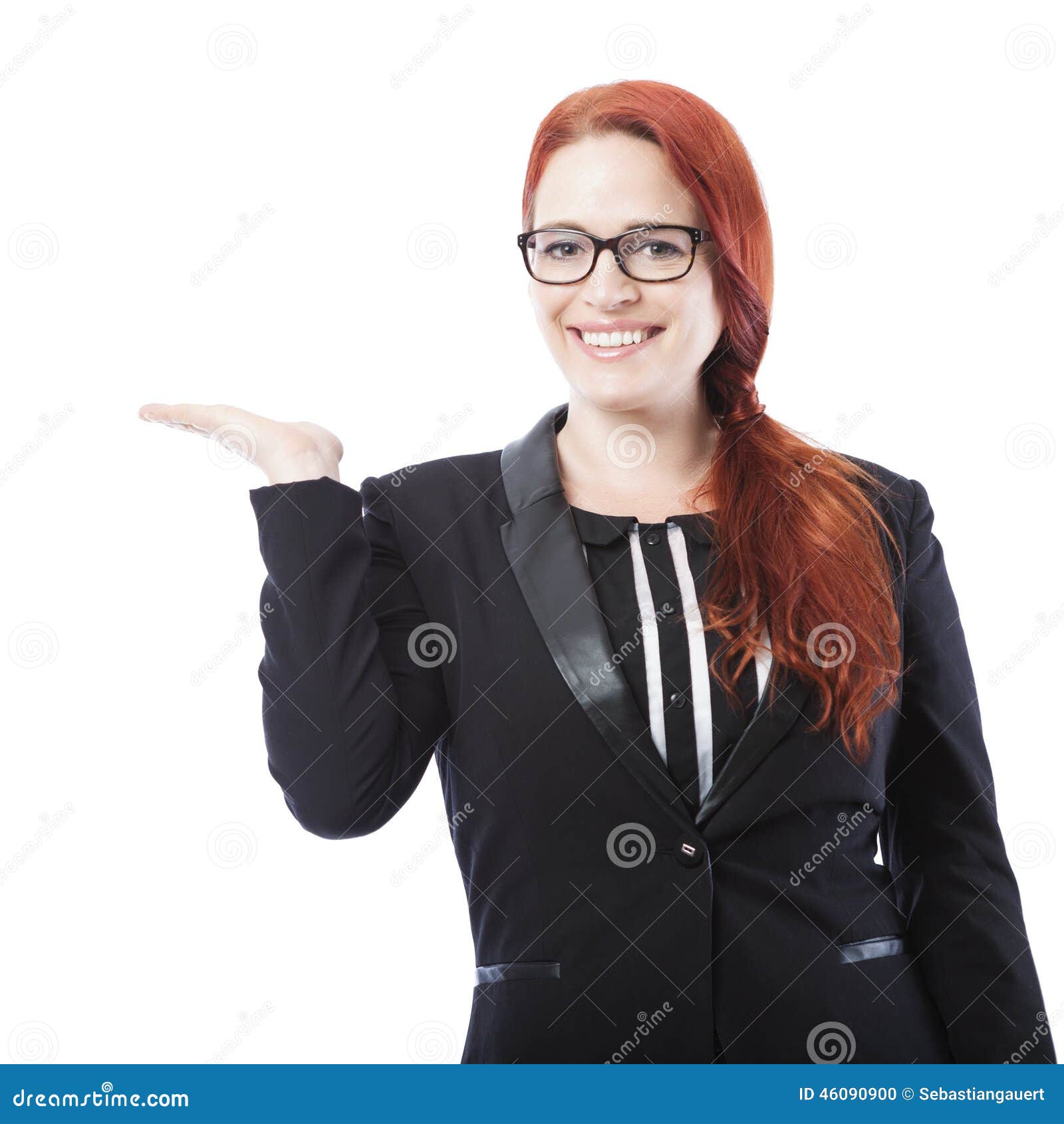 Young Business Woman Present Something Beside Her Stock Photo Image