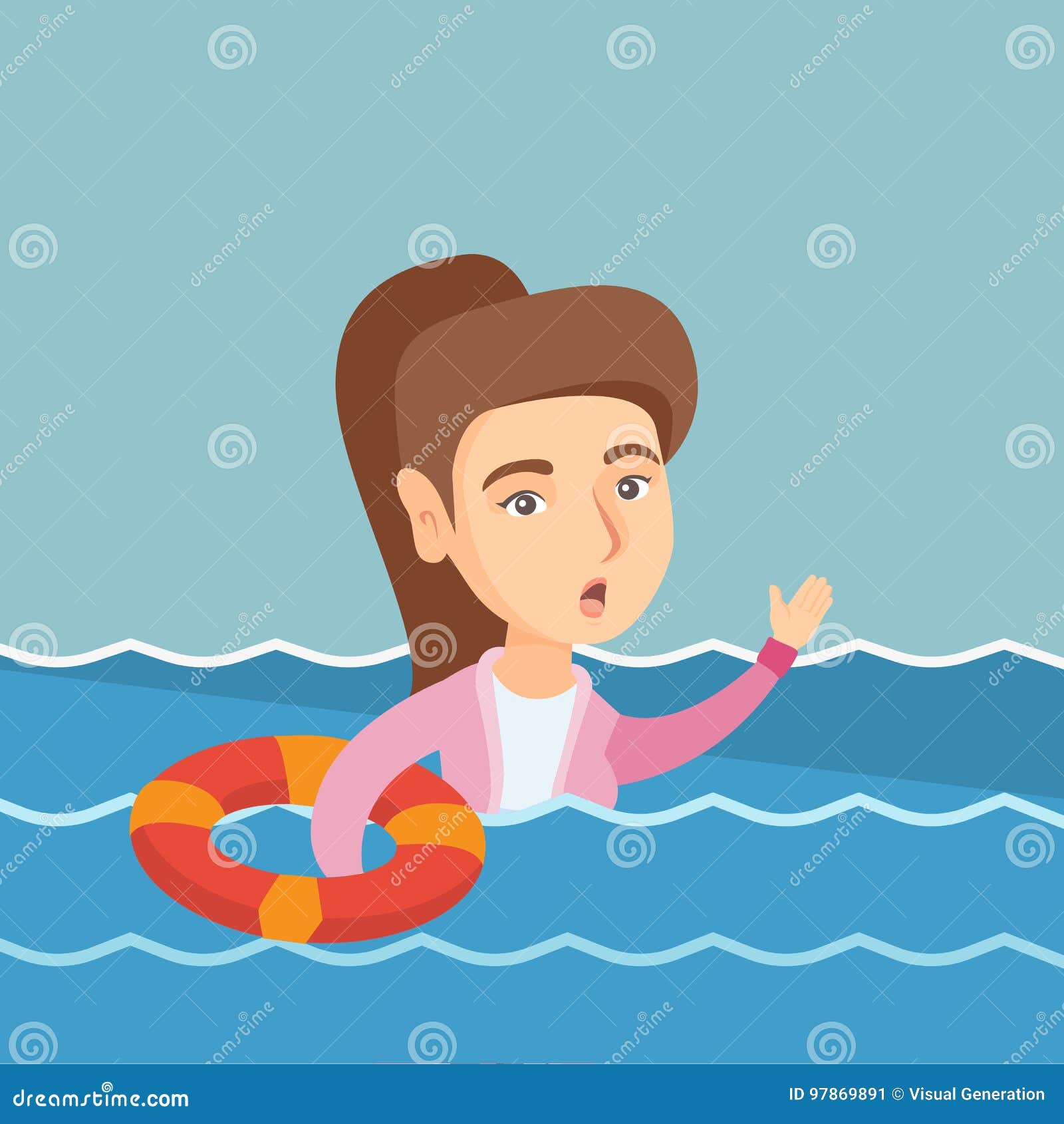 Young Business Woman Sinking and Asking for Help. Stock Vector ...