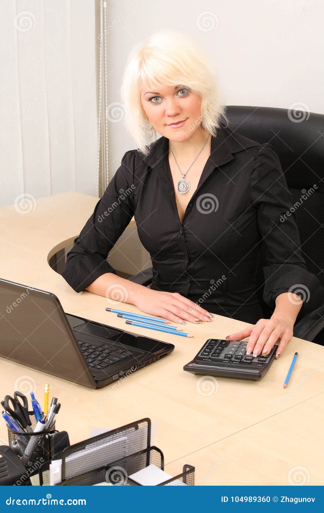 Young Business Woman Using Laptop in Office Stock Photo - Image of lady ...