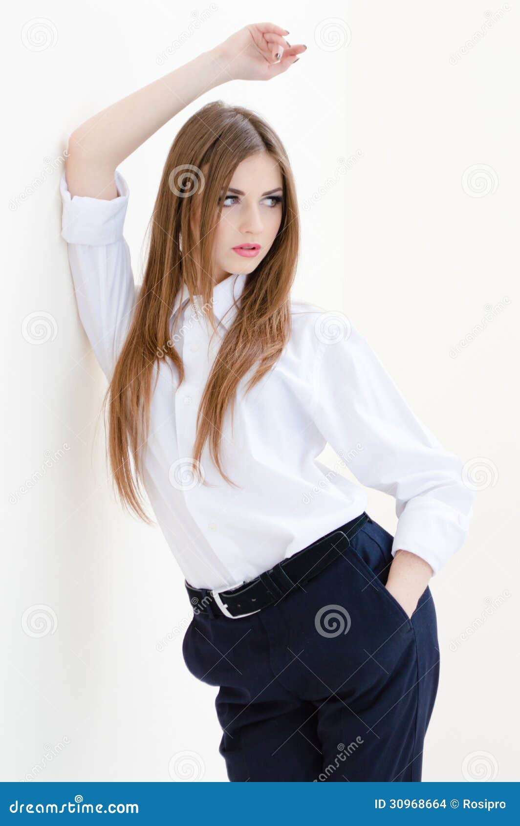 Woman In A White Mans Shirt Stock Image - Image of sensual 