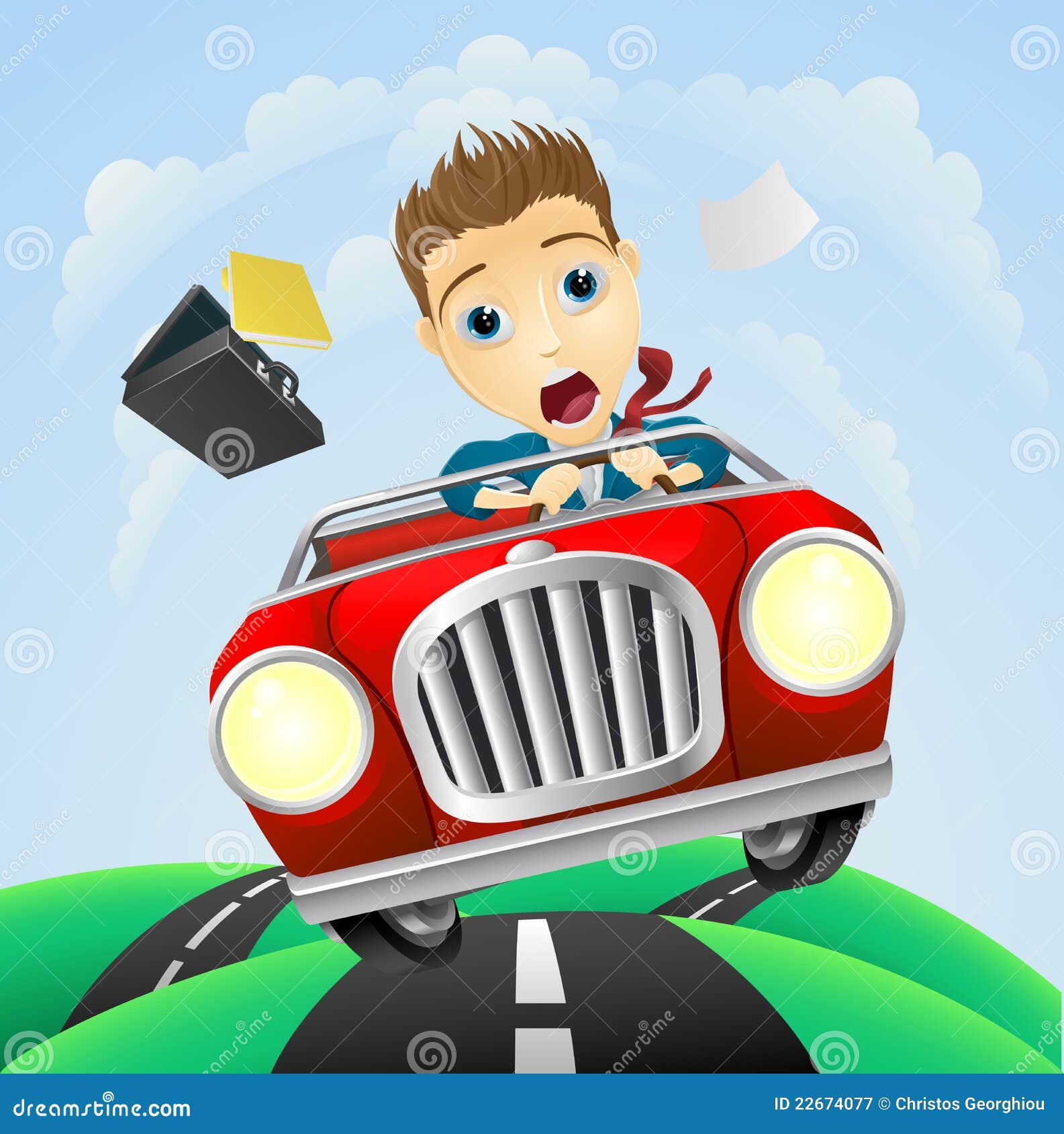 Young Businessman Driving Fast Classic Car Stock Vector - Illustration